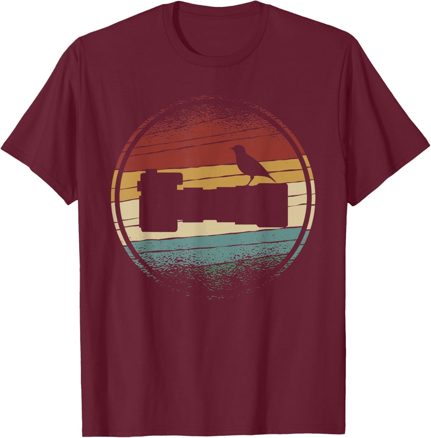 Nature Photography | Long Lens | Bird on Camera Vintage T-Shirt - T-Shirt | Maroon