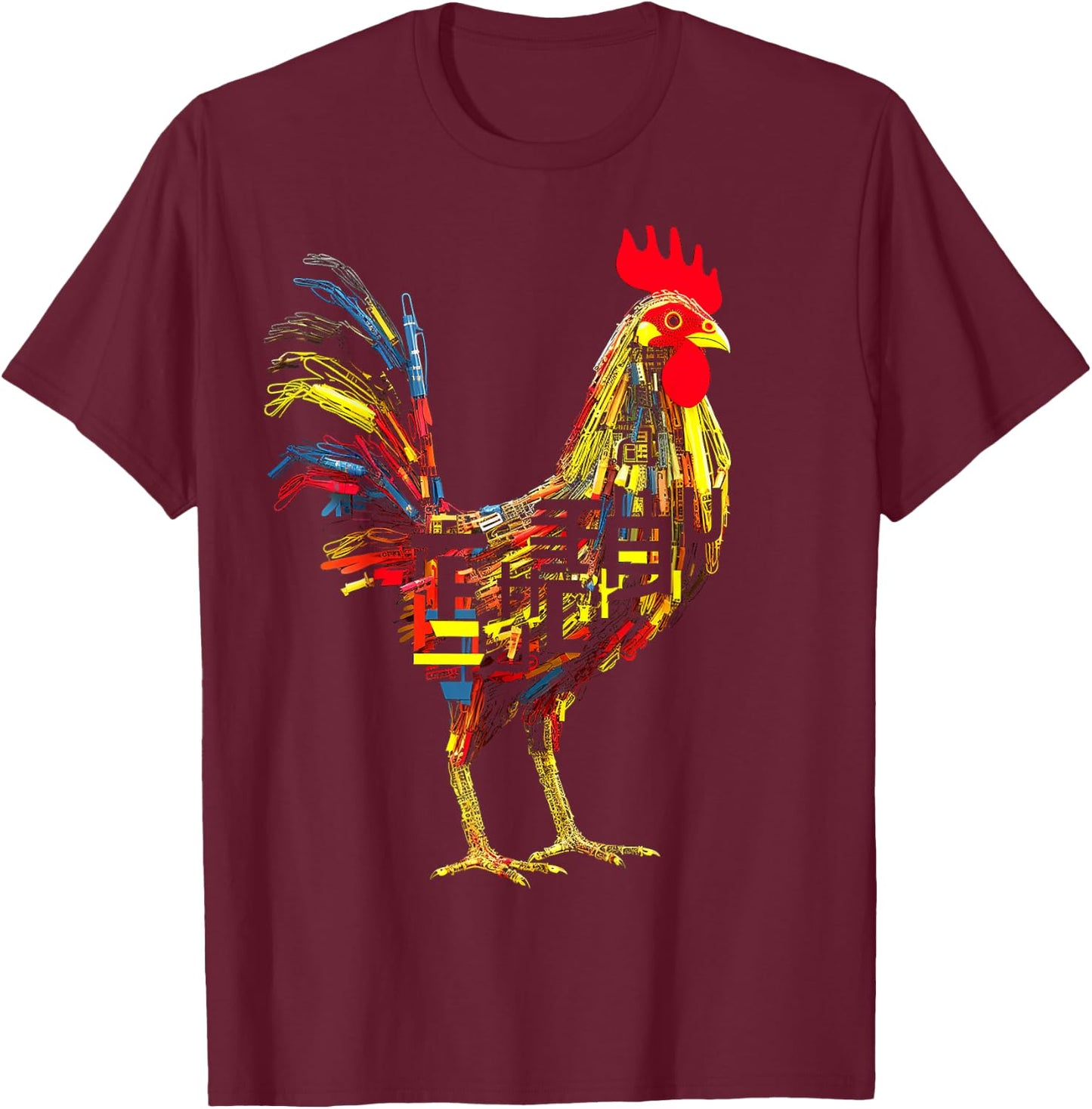 Chicken Text Abstract Animal Art Graphic Chicken T-Shirt - T-Shirt | Maroon