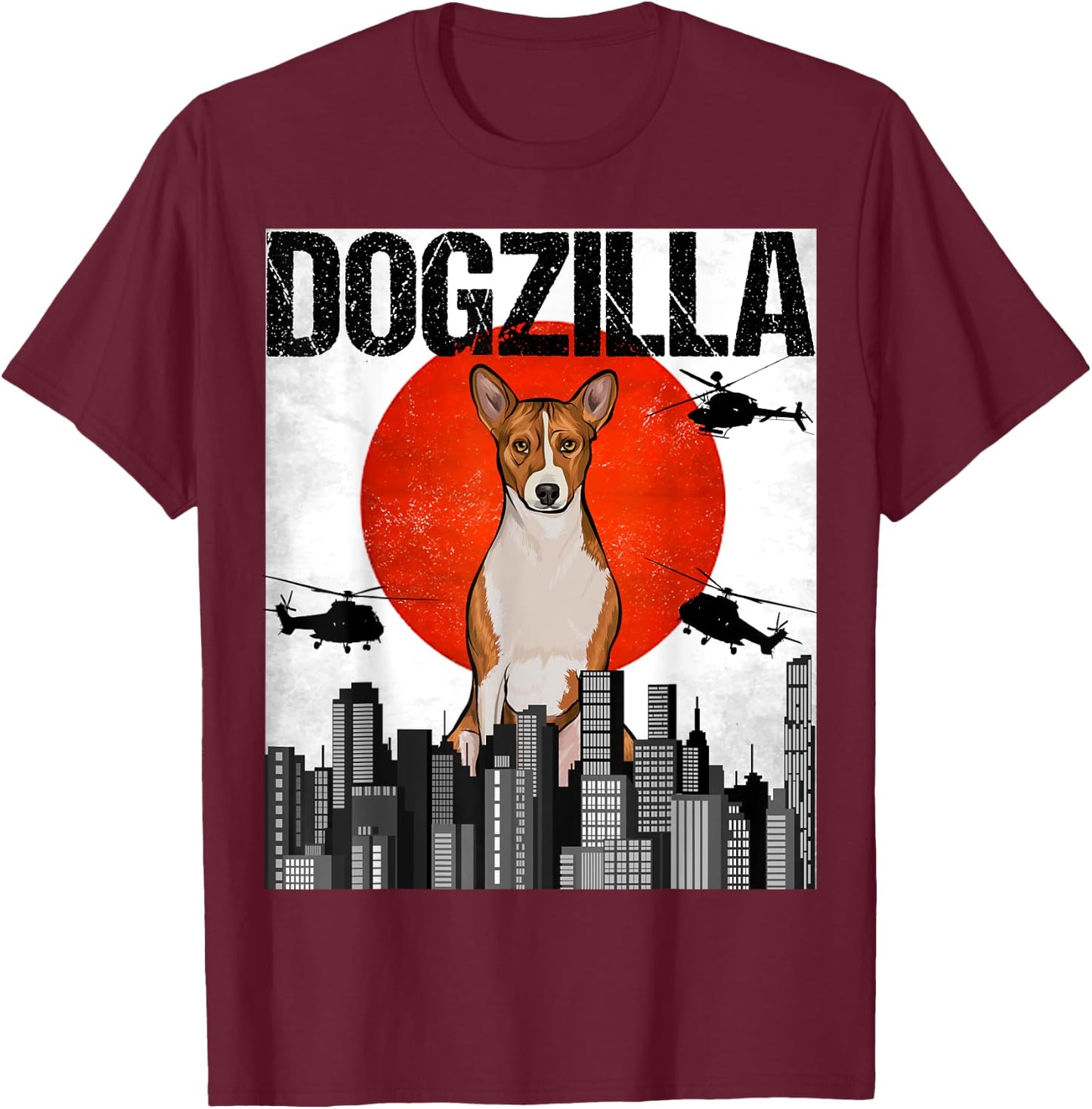 Funny Vintage Japanese Dogzilla Basenji T-Shirt - T-Shirt | Maroon