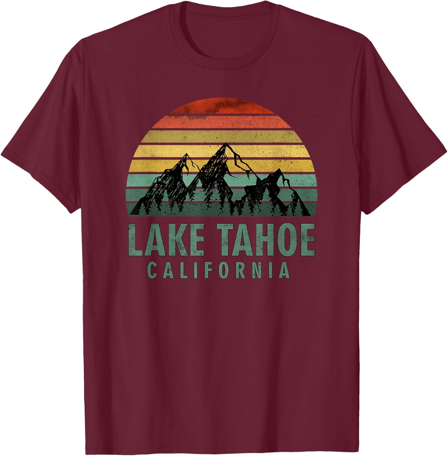 Lake Tahoe California Vintage Mountains Hiking Camping T-Shirt - T-Shirt | Maroon