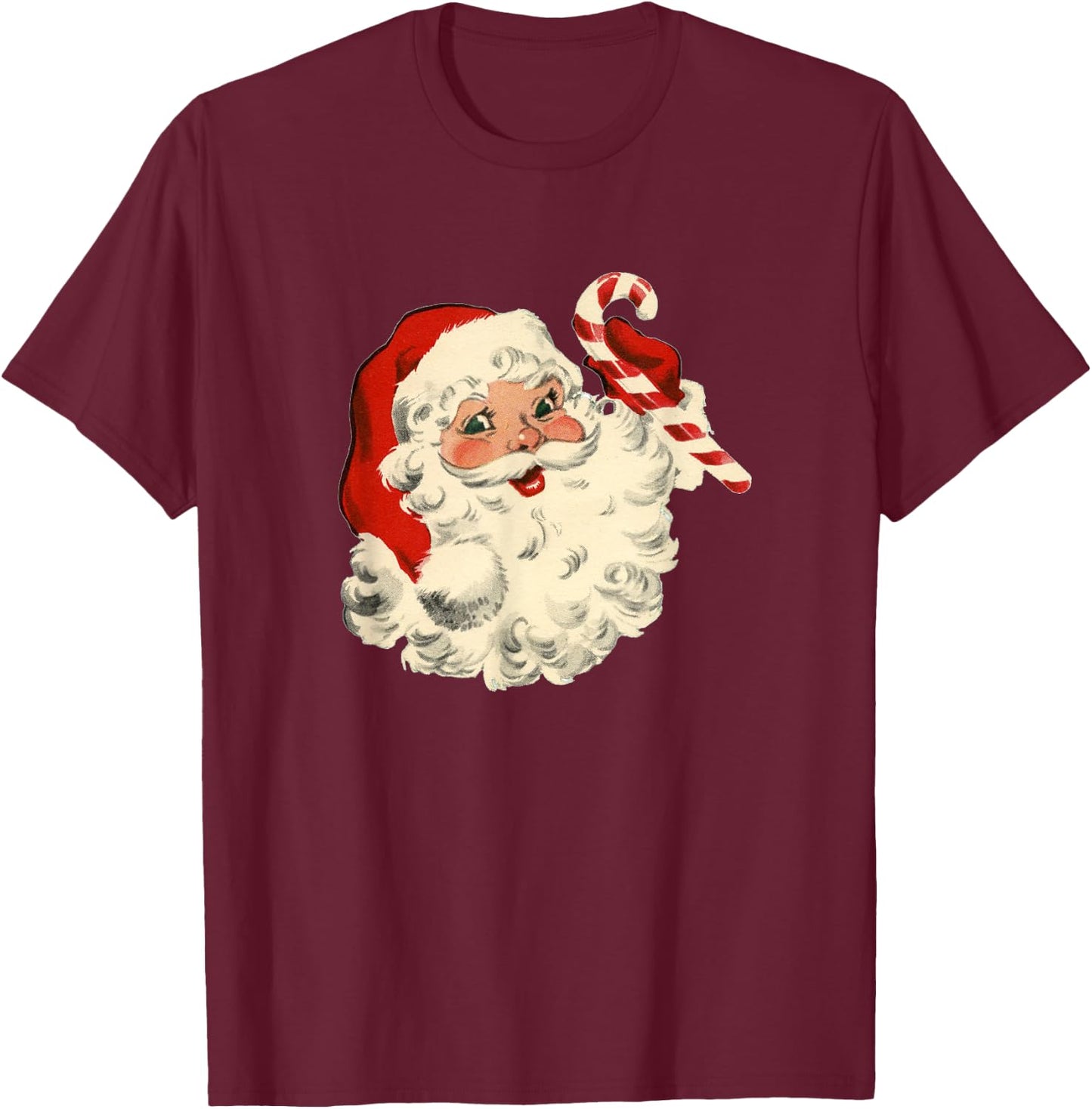 Vintage Retro Santa Claus Candy Cane Christmas Holiday T-Shirt - T-Shirt | Maroon