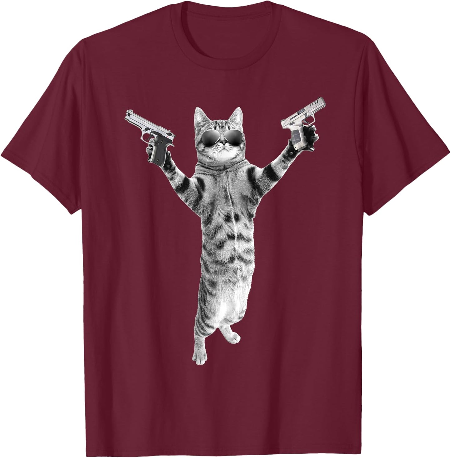 Kitty Cat With Gun-Birthday and Halloween Cat Costume Men Women T-Shirt - T-Shirt | Maroon