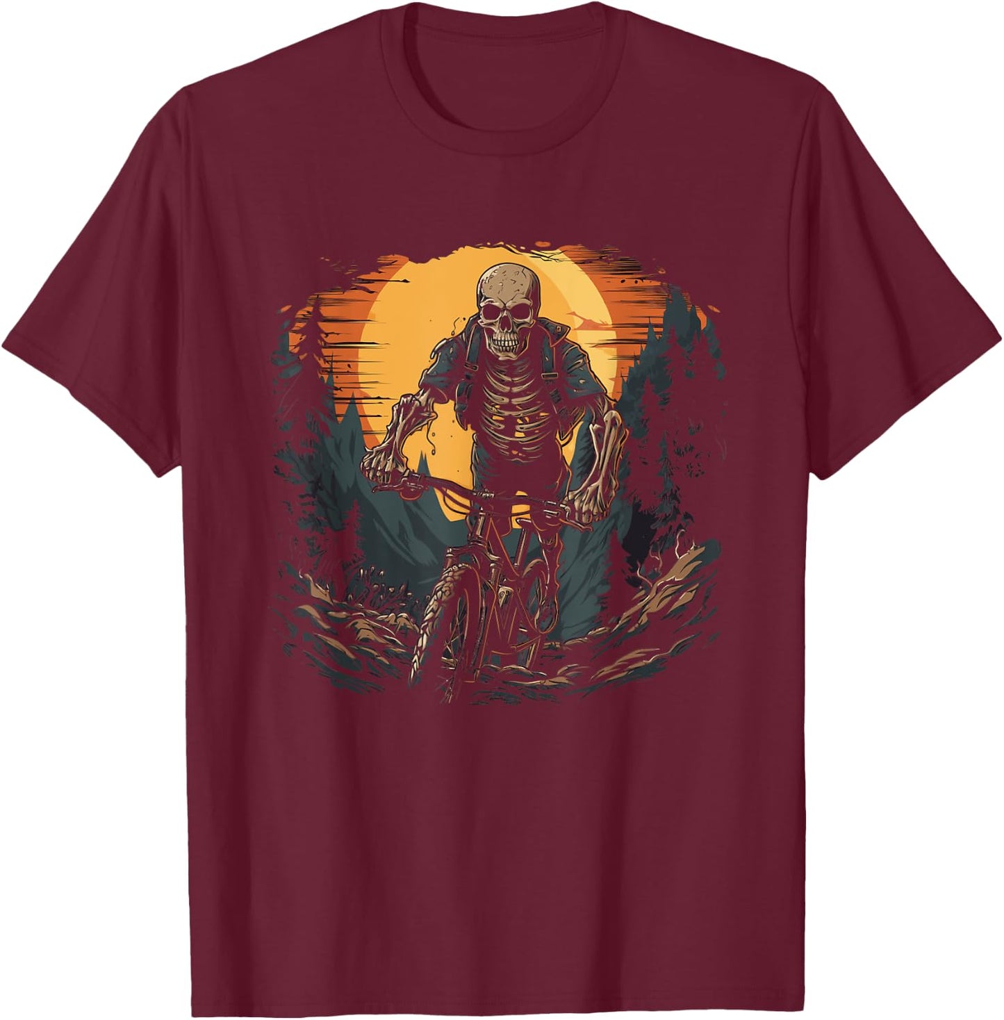 Mountain Bike Skeleton Halloween T-Shirt - T-Shirt | Maroon