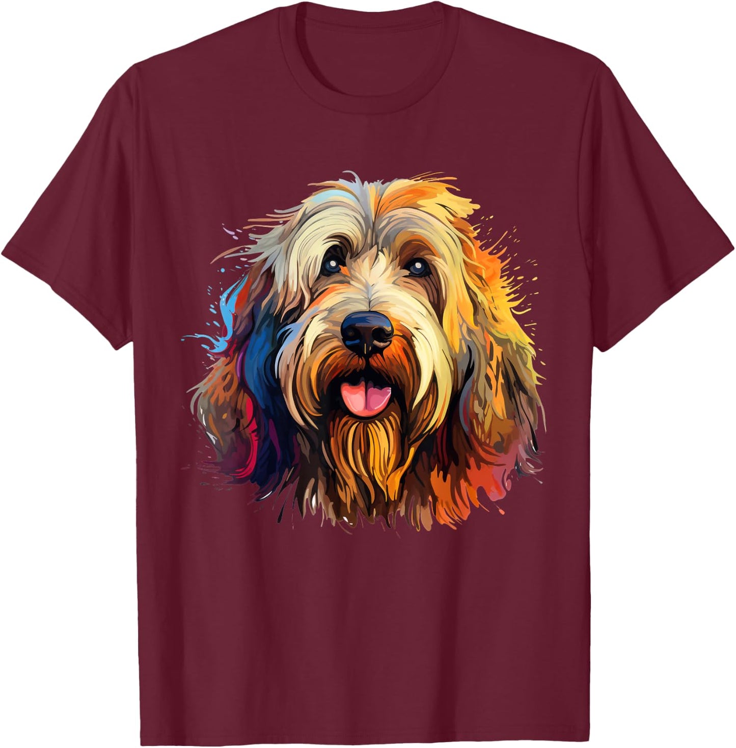 Briard Portrait, Portrait Colour Artwork T-Shirt - T-Shirt | Maroon