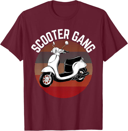Scooter Gang Retro Vintage Moped Motorcycle Gear 2 Wheeler T-Shirt - T-Shirt | Maroon