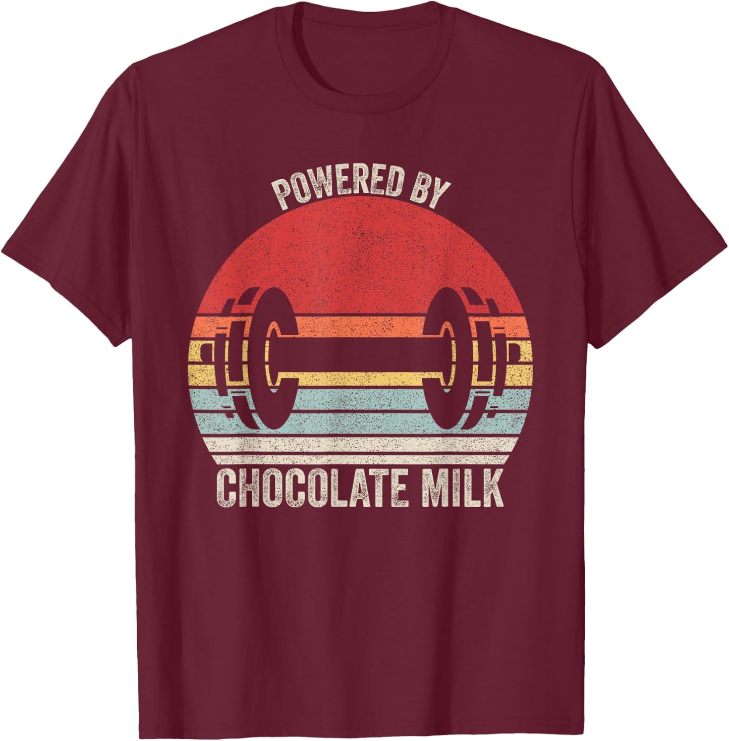 Vintage Retro Powered By Chocolate Milk Shirt Weight Lifting T-Shirt - T-Shirt | Maroon
