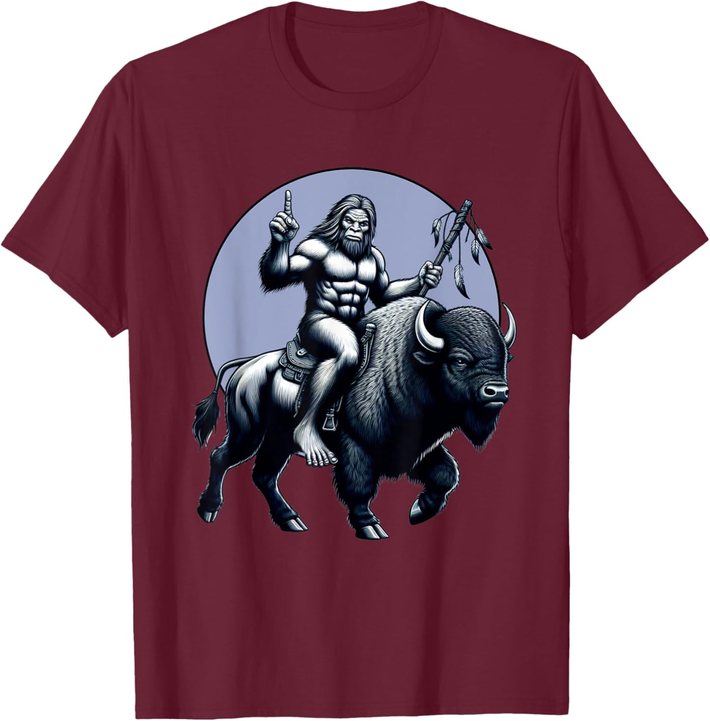 Bigfoot Riding Buffalo With Moon Bigfoot Buffalo Lovers T-Shirt - T-Shirt | Maroon