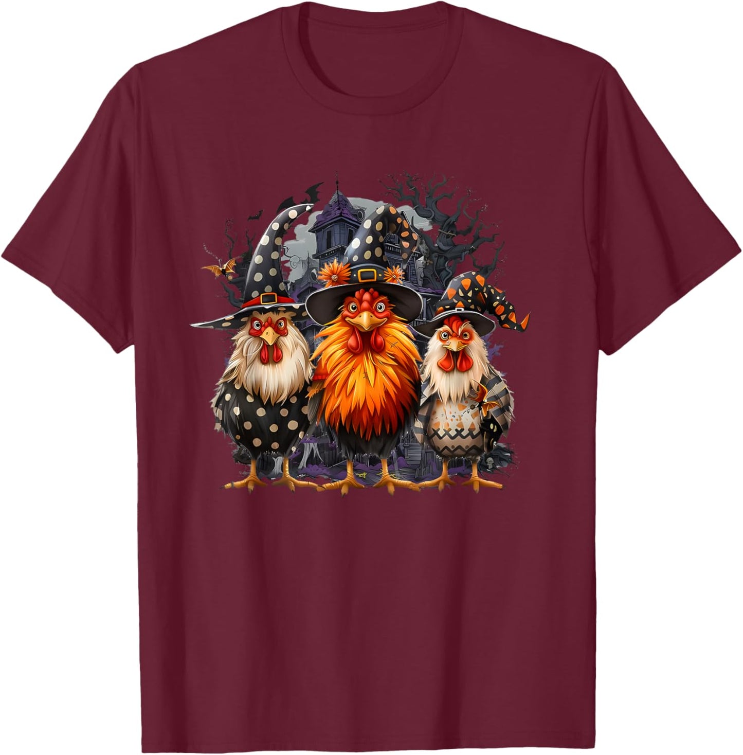 Spooky Witch Chickens T-Shirt - T-Shirt | Maroon