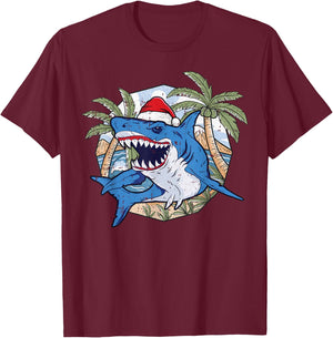 Shark Christmas In July Tropical Beach Summer Vacation Women Kids T-Shirt - T-Shirt | Maroon