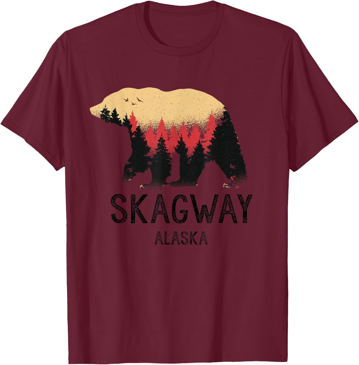 Skagway Alaska Vintage Grizzly Bear Nature Souvenir Gift T-Shirt - T-Shirt | Maroon