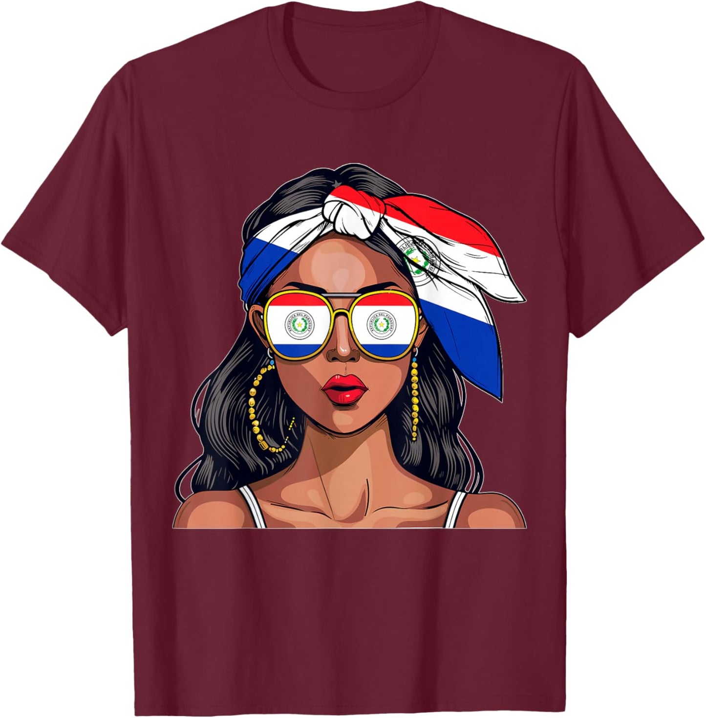 Paraguayan Souvenirs Products Woman Flag Uniform Paraguay T-Shirt - T-Shirt | Maroon