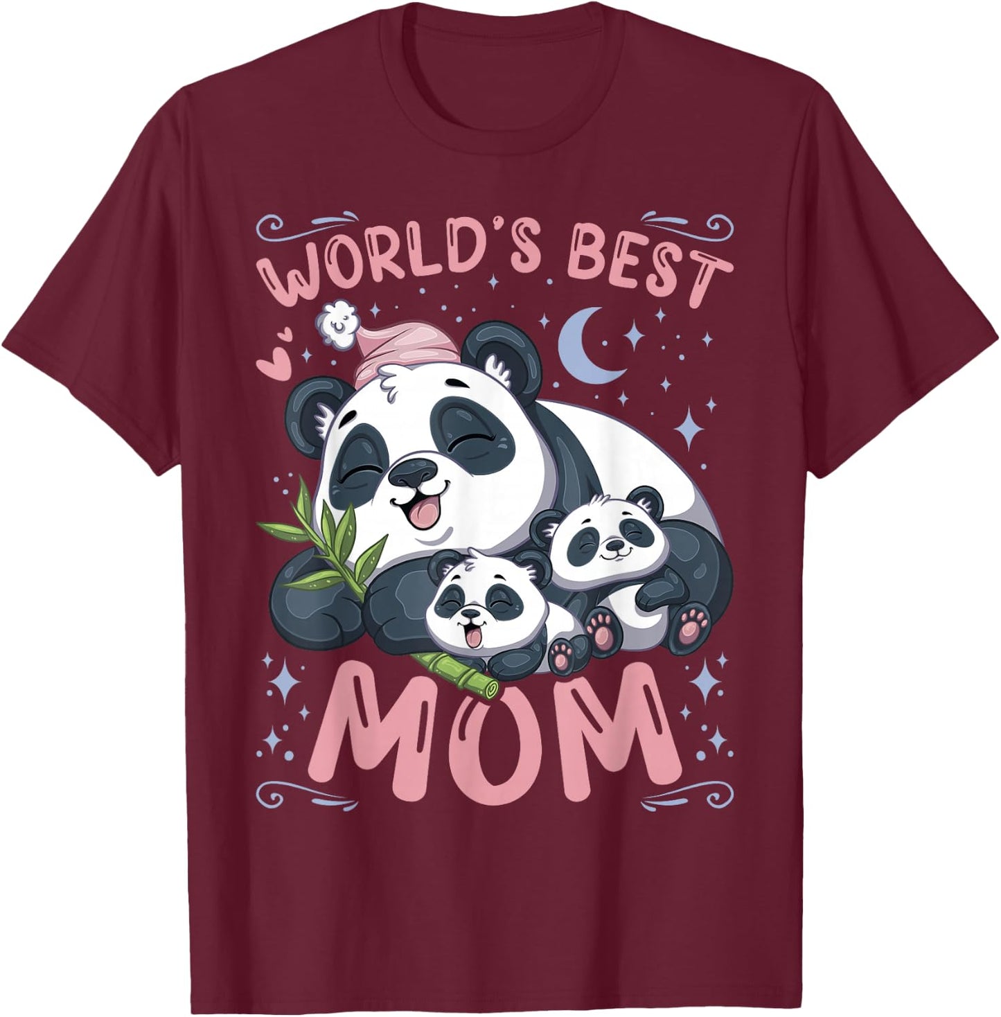 Best Mom Panda Bear with Puppys Mother's Day T-Shirt - T-Shirt | Maroon