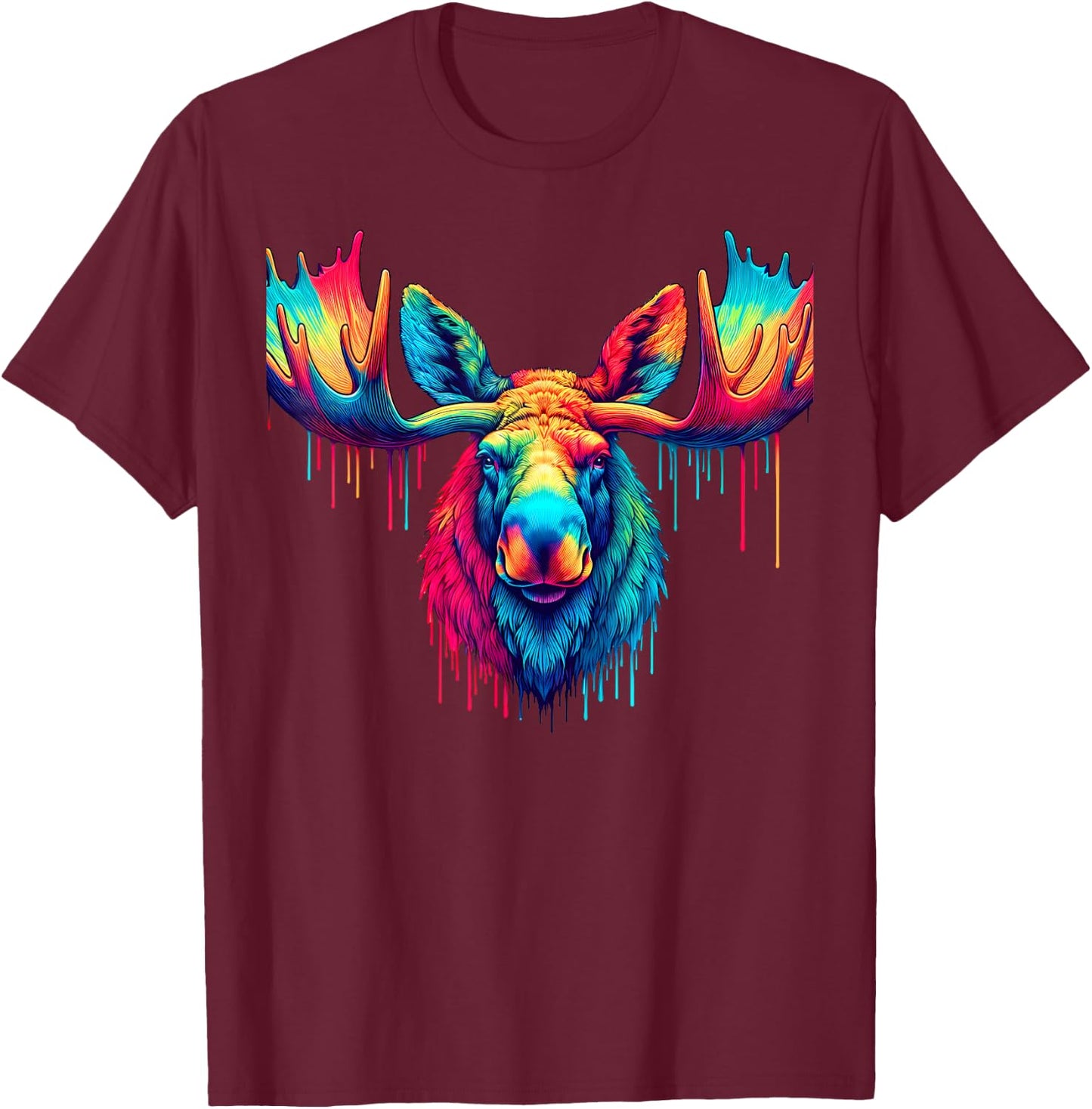 Cool Moose Graphic Spirit Animal Illustration Tie Dye Art T-Shirt - T-Shirt | Maroon