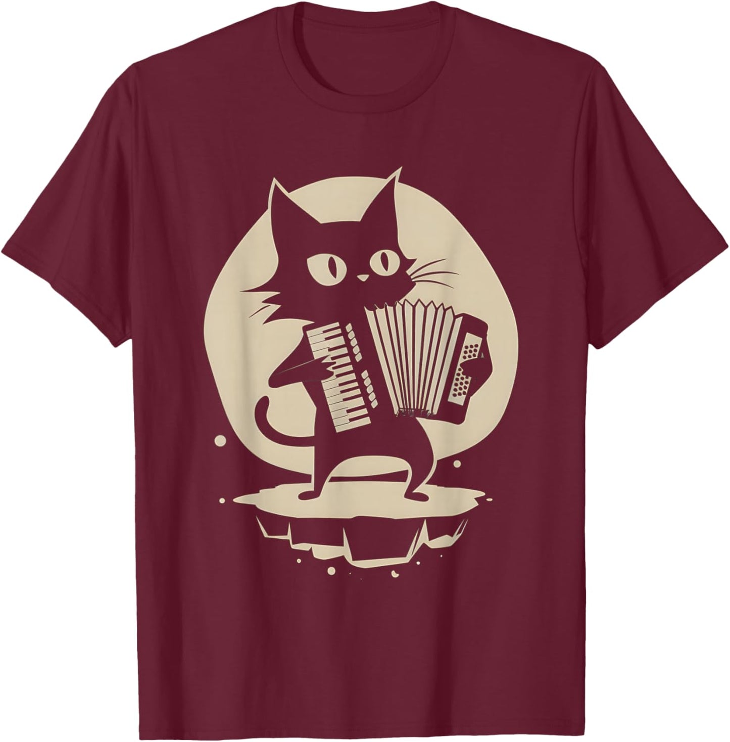 Cat Accordion T-Shirt - T-Shirt | Maroon