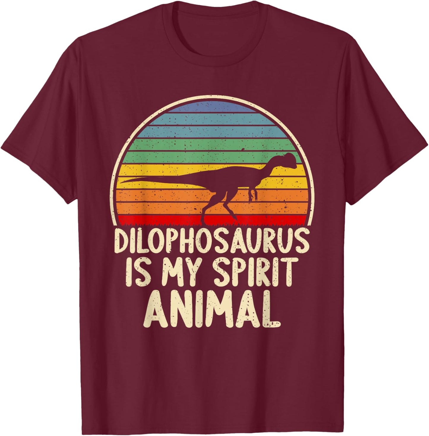 Dilophosaurus My Spirit Animal Dinosaur Lover Vintage Retro T-Shirt - T-Shirt | Maroon