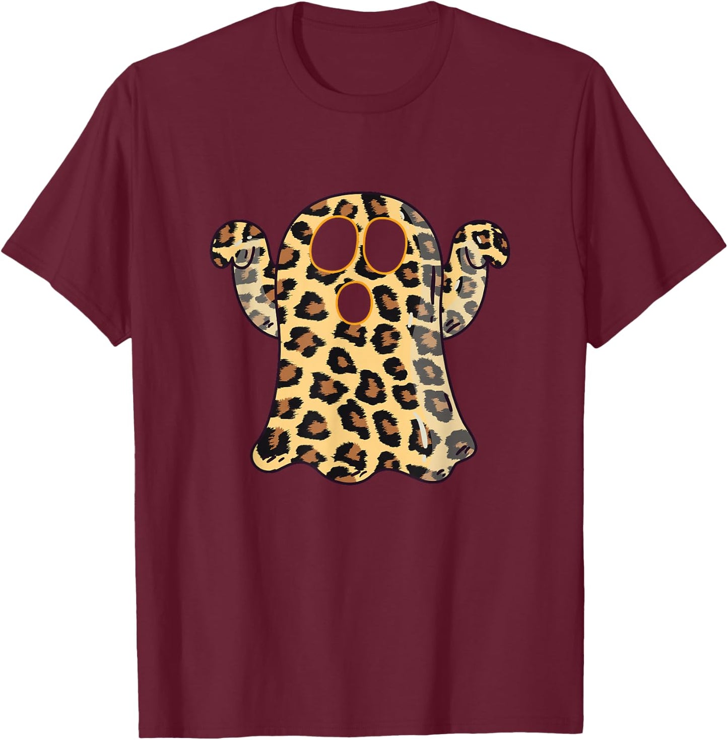 Ghost Boo Leopard Print Halloween Women Girls boys Kids T-Shirt - T-Shirt | Maroon
