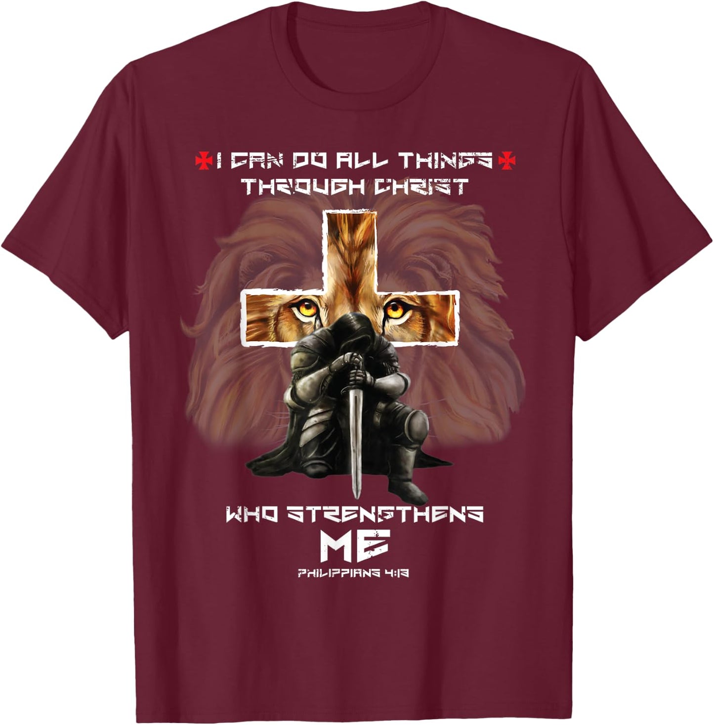 Religious Gifts Dad Lion Cross Christian Fathers Day T-Shirt - T-Shirt | Maroon
