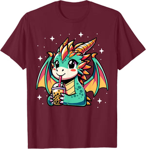 Dragon Drinking Boba Tea Bubble Tea Kawaii Anime Lover Kids T-Shirt - T-Shirt | Maroon
