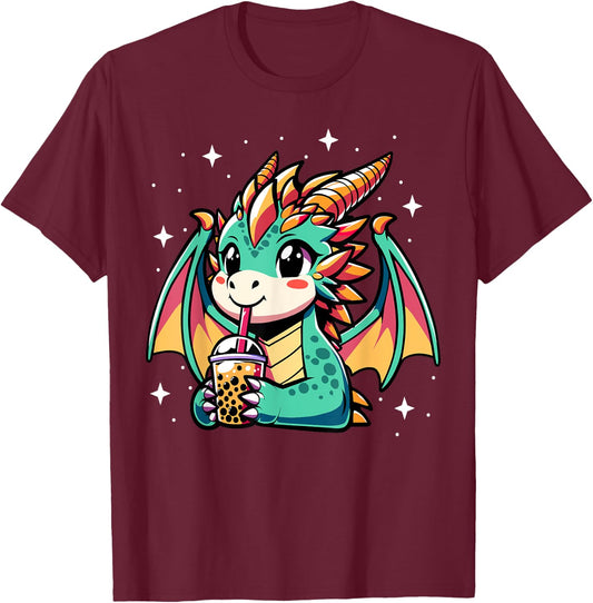 Dragon Drinking Boba Tea Bubble Tea Kawaii Anime Lover Kids T-Shirt - T-Shirt | Maroon