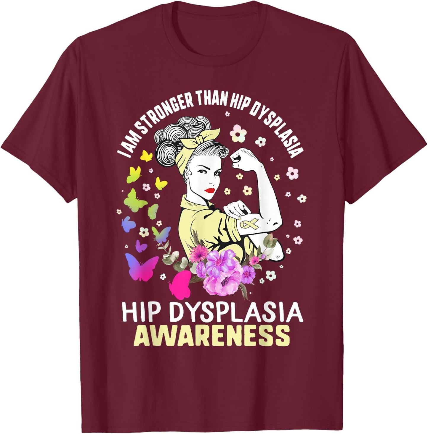 Stronger Than Hip Dysplasia Awareness Cream Ribbon Woman T-Shirt - T-Shirt | Maroon
