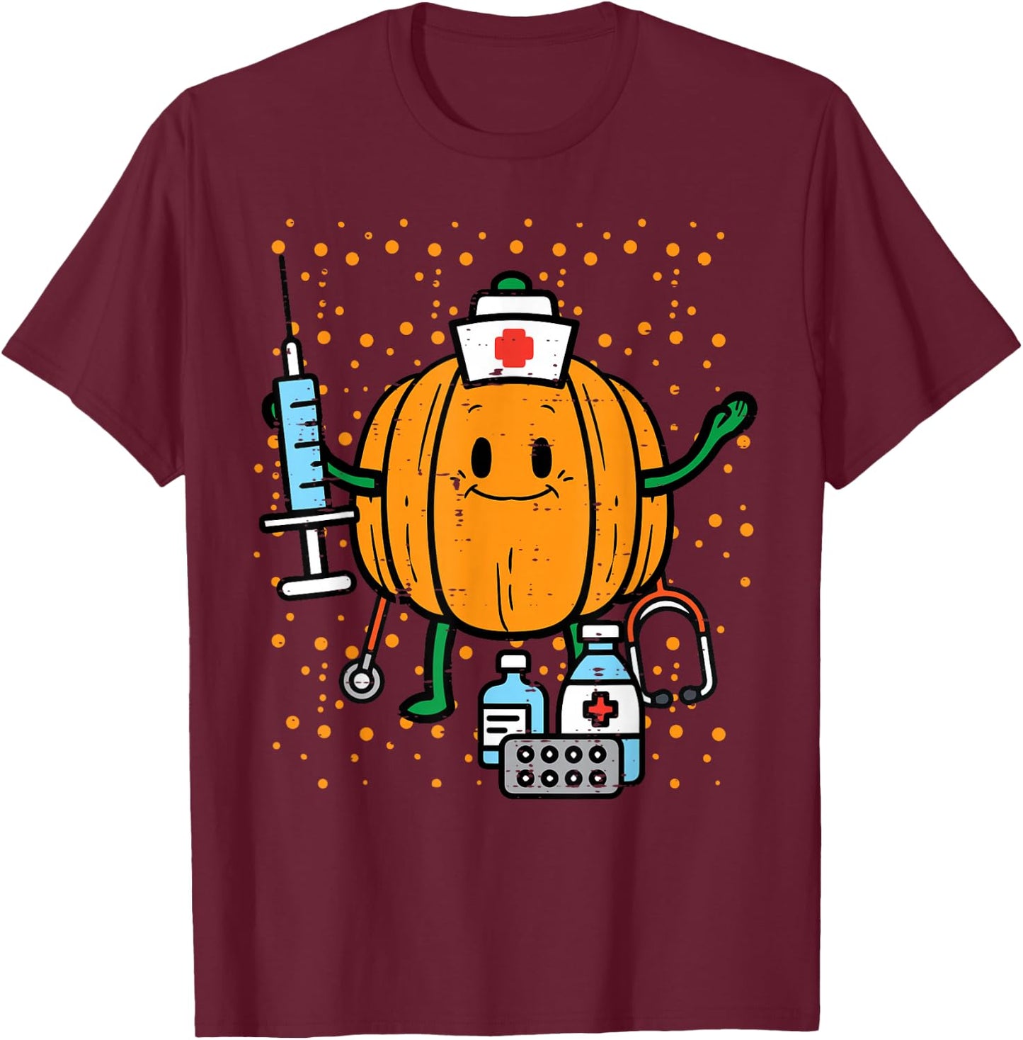Halloween Nurse Pumpkin Nursing Scrub Top Costume Women Men T-Shirt - T-Shirt | Maroon