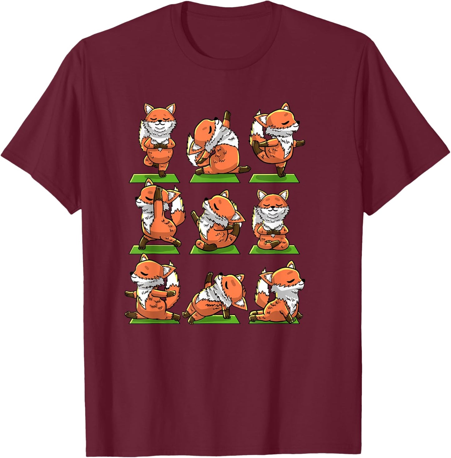 Yoga Foxes Pose Funny Meditation Exercise Animal Lover Gift T-Shirt - T-Shirt | Maroon