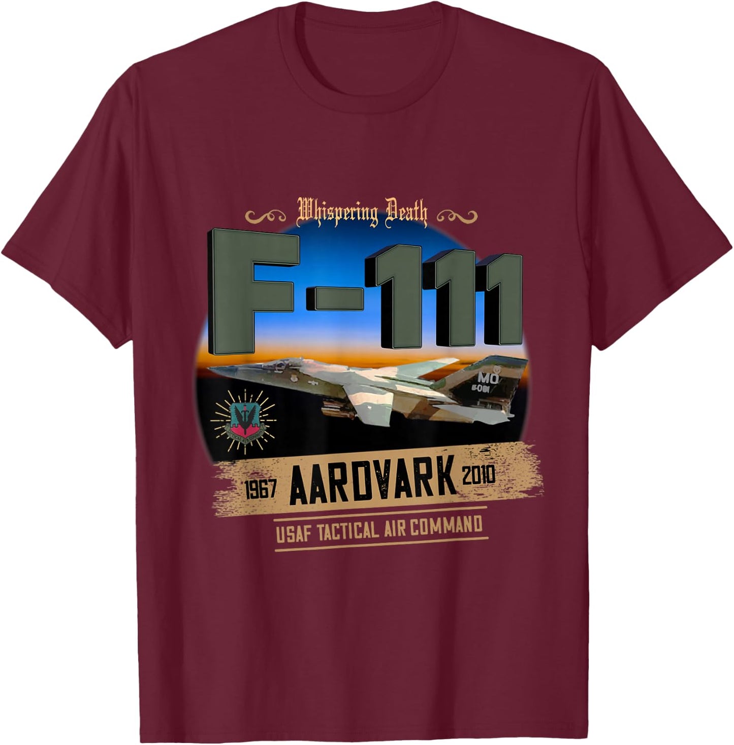 TSH Designs F-111 Aardvark Adult Black Cotton 100% Short Sleeve Classic Fit T-Shirt - T-Shirt | Maroon