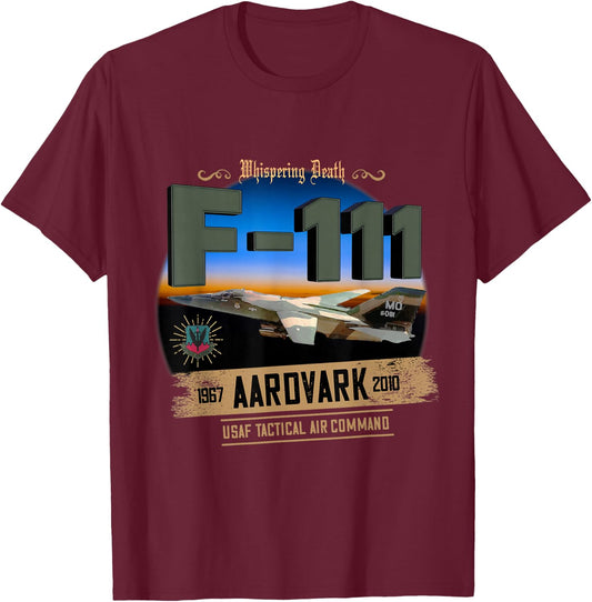 TSH Designs F-111 Aardvark Adult Black Cotton 100% Short Sleeve Classic Fit T-Shirt - T-Shirt | Maroon