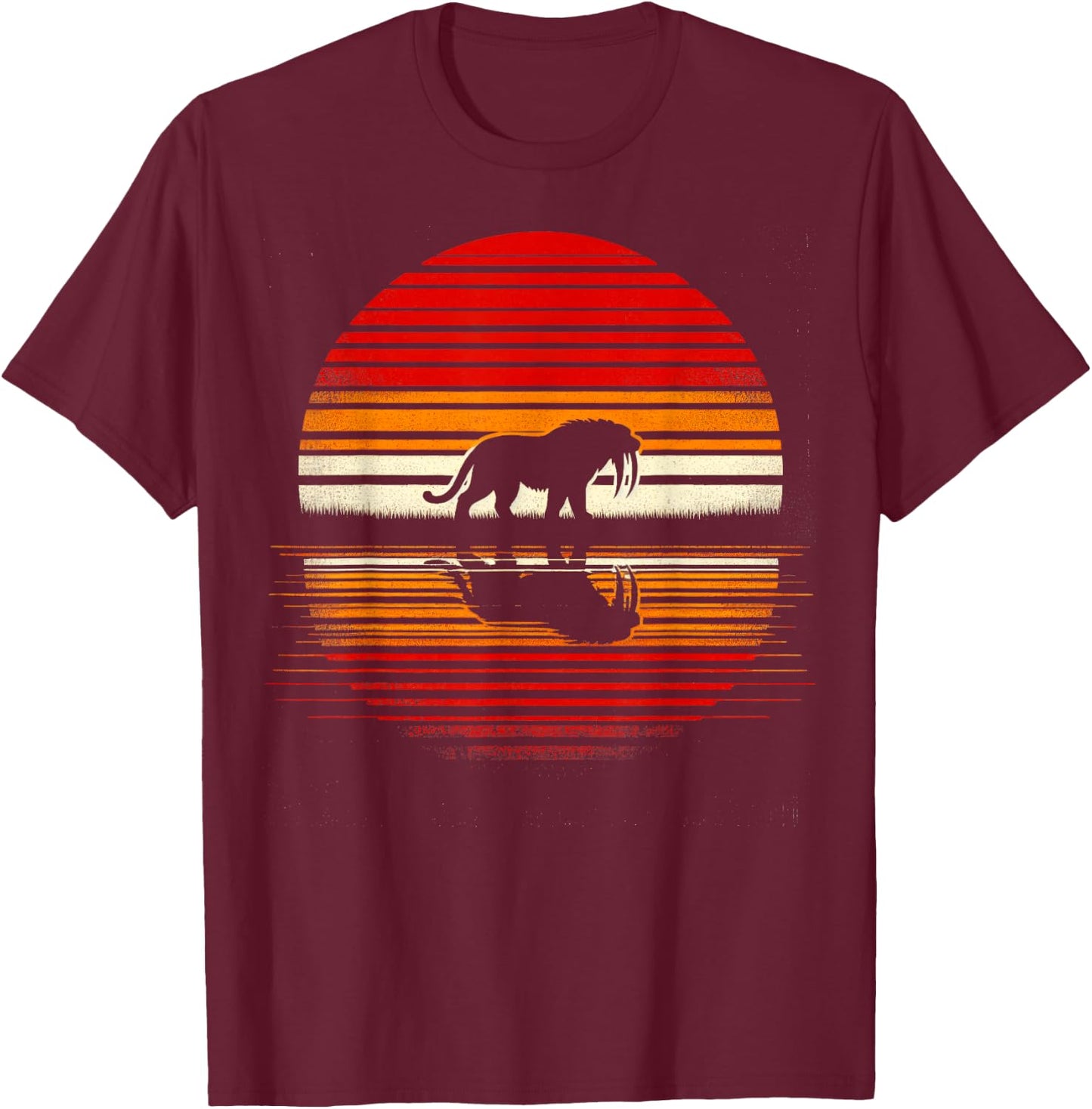 Saber-toothed Tiger Sunset Retro Style Safari Vintage 70s T-Shirt - T-Shirt | Maroon
