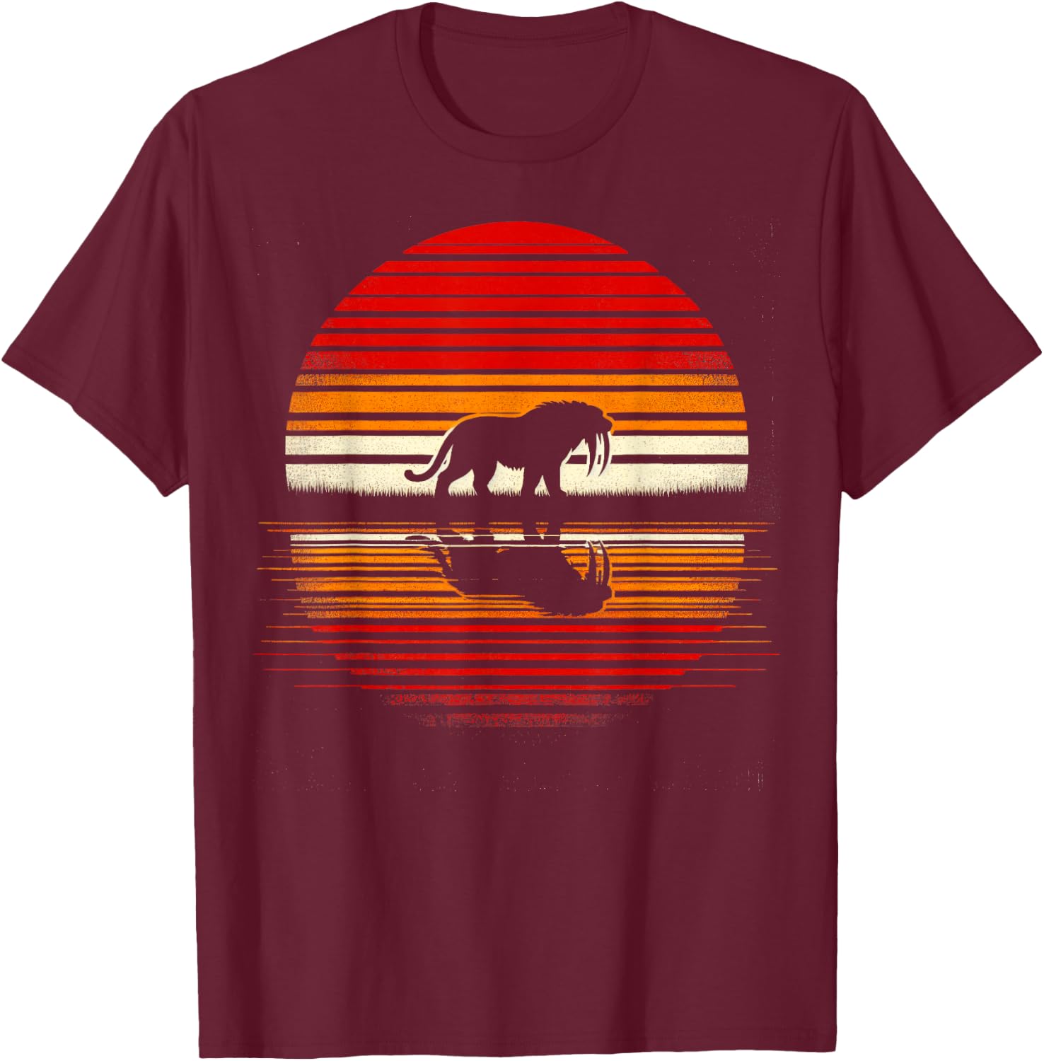 Saber-toothed Tiger Sunset Retro Style Safari Vintage 70s T-Shirt - T-Shirt | Maroon