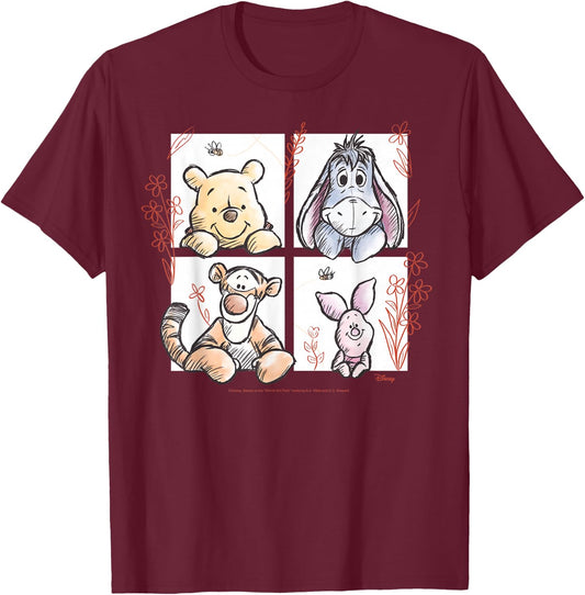 Winnie the Pooh - Pooh Eeyore Tigger And Piglet T-Shirt - T-Shirt | Maroon