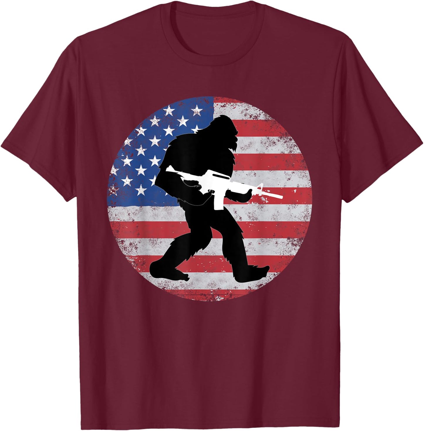 Bigfoot Gun Owner US American Flag Sasquatch AR15 Rifle Men T-Shirt - T-Shirt | Maroon