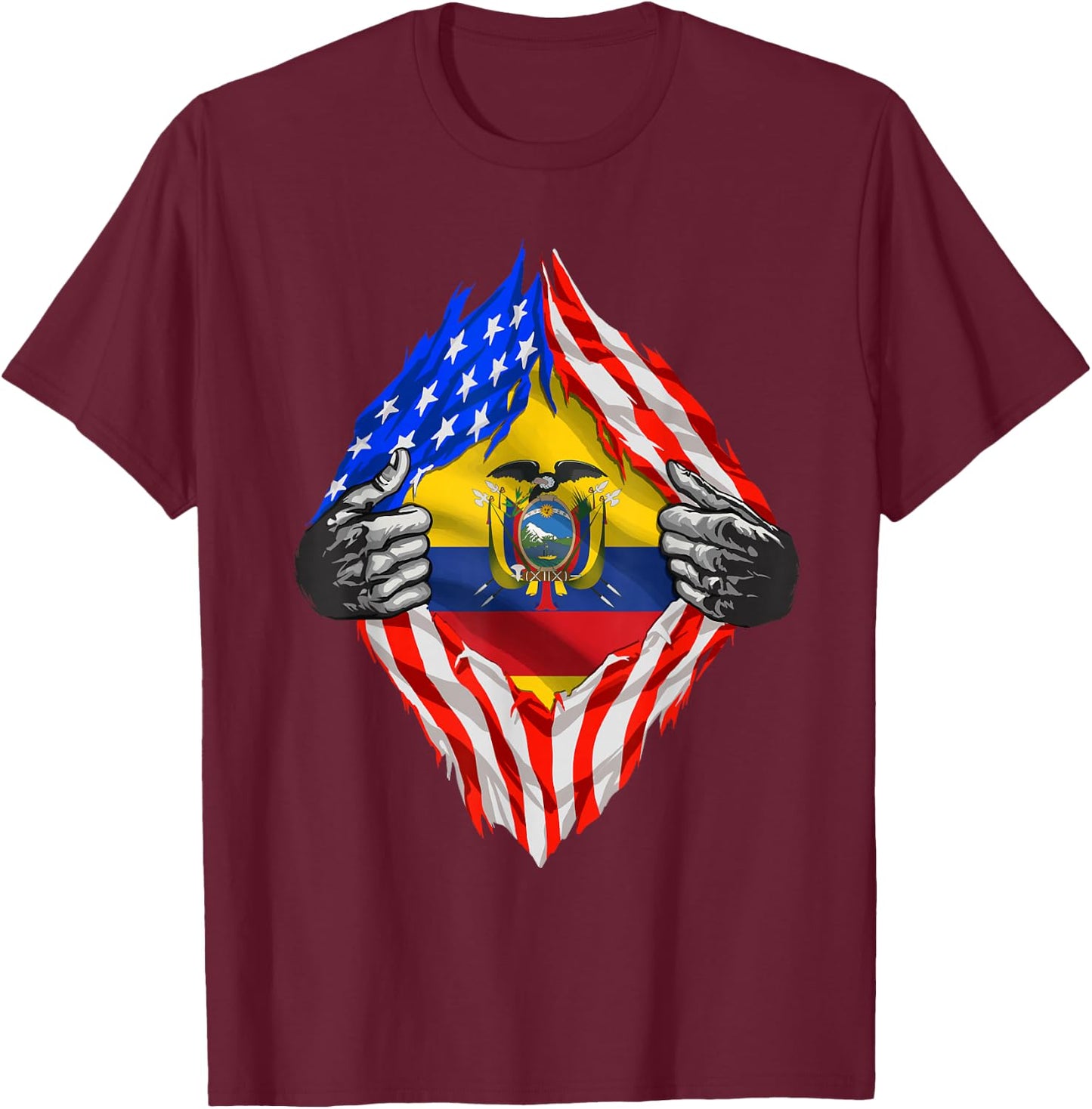 Ecuador Shirt USA American Ecuadorian Flag Roots Heritage T-Shirt - T-Shirt | Maroon