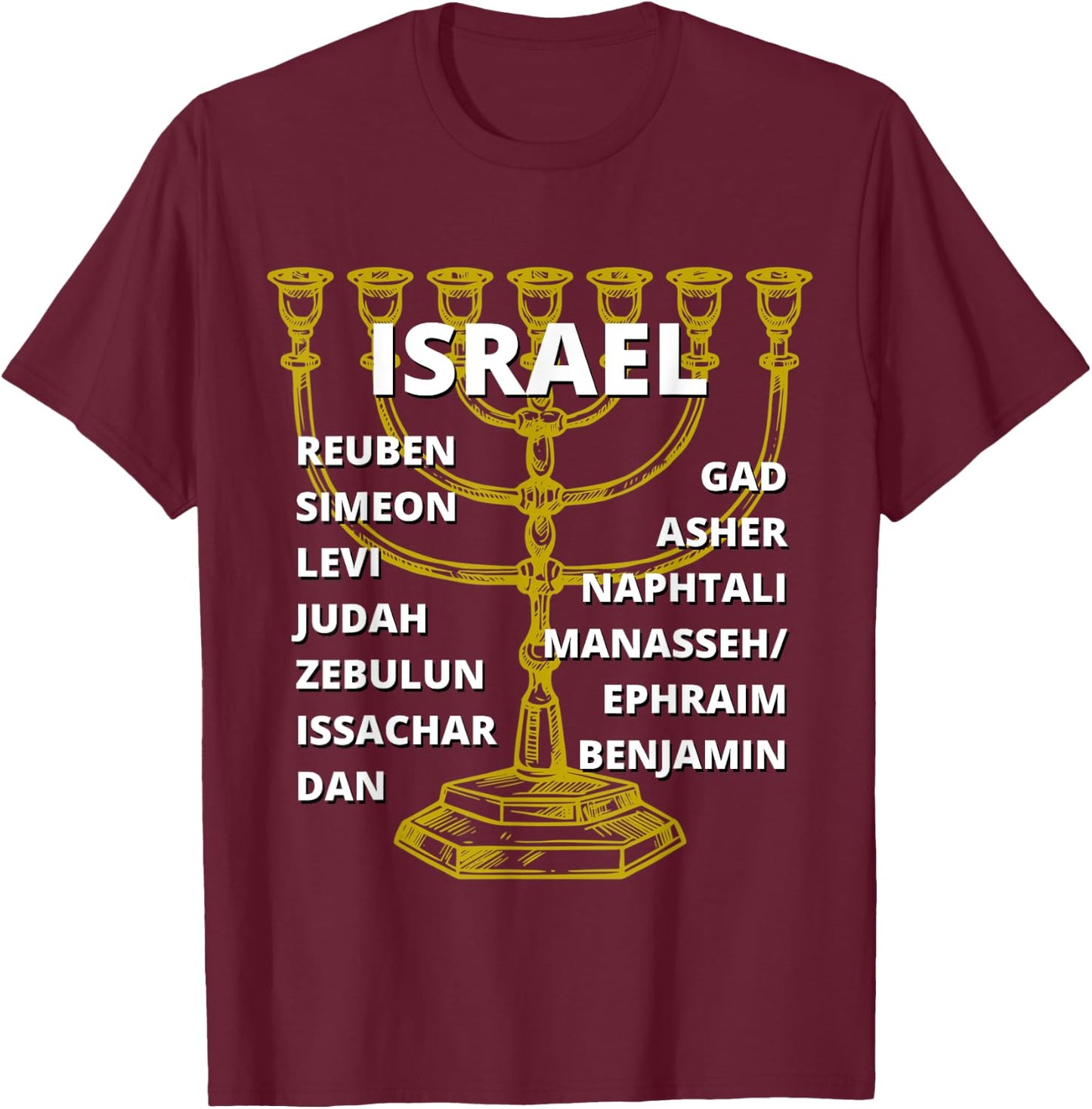 Tribes of Israel Menorah T-Shirt - T-Shirt | Maroon