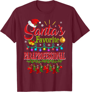 Santa's Favorite Paraprofessional Christmas Santa Hat Light T-Shirt - T-Shirt | Maroon