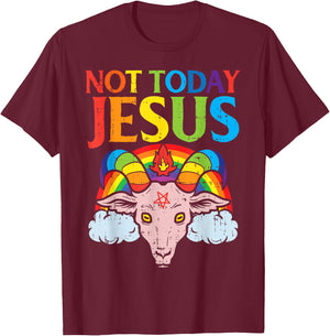 Today Not Jesus Satan Goat Satanic Rainbow Satanism Gift T-Shirt - T-Shirt | Maroon