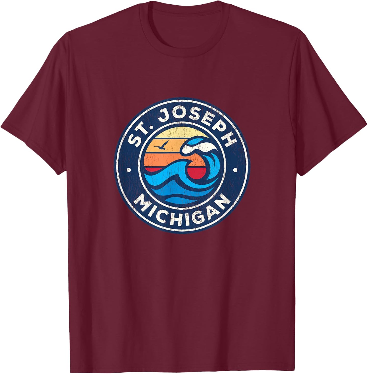 St. Joseph Michigan MI Vintage Nautical Waves Design T-Shirt - T-Shirt | Maroon