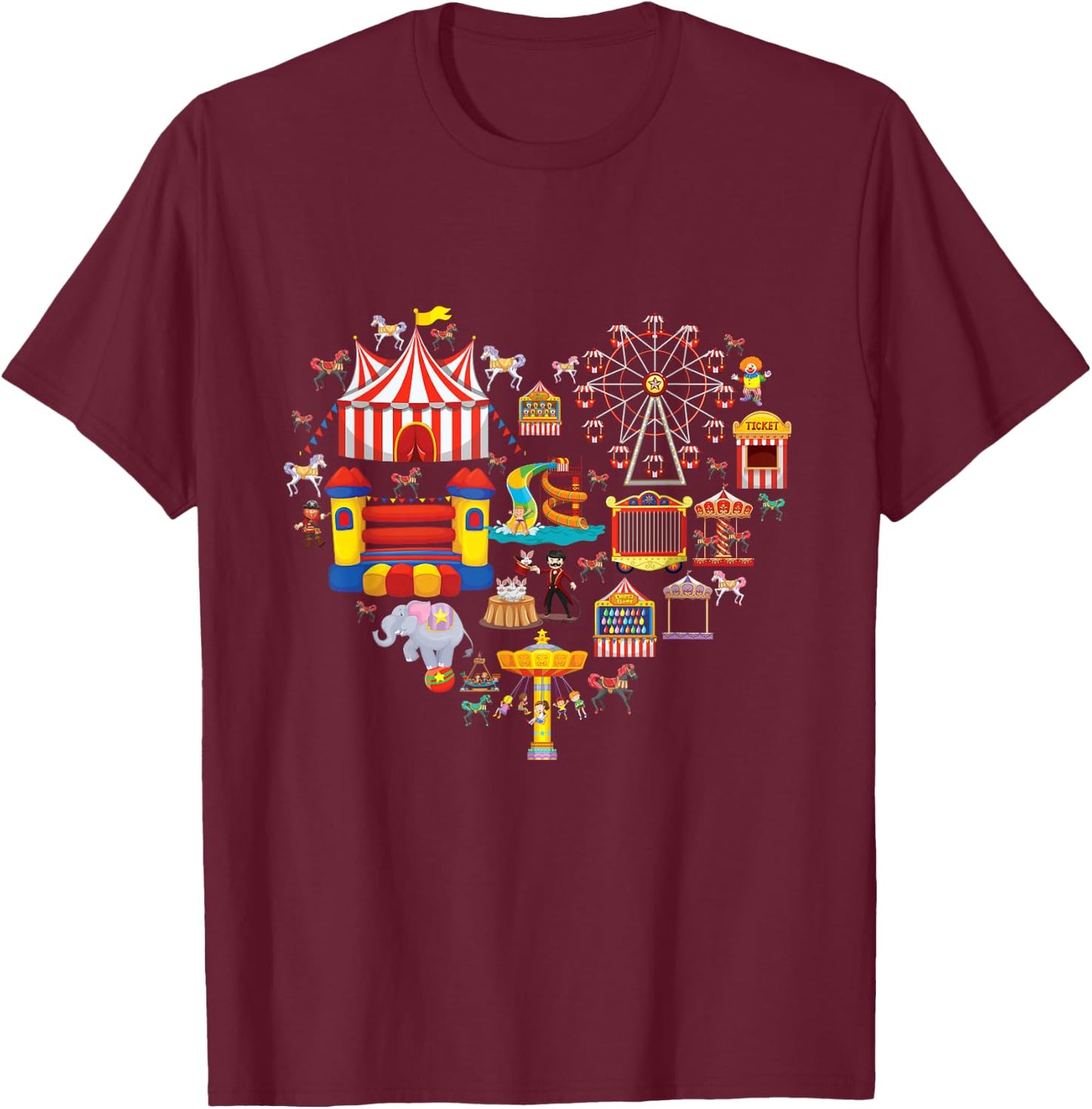 Circus Love Heart Ringmaster Party Circus Men Women Kids boy Small T-Shirt - T-Shirt | Maroon