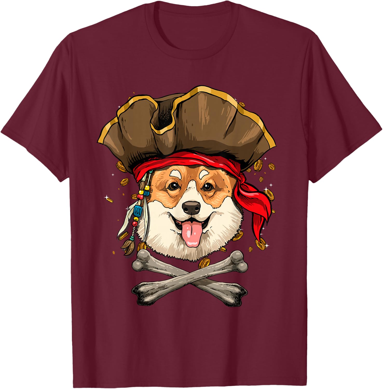 Corgi Pirate Dog Halloween Jolly Roger T-Shirt - T-Shirt | Maroon