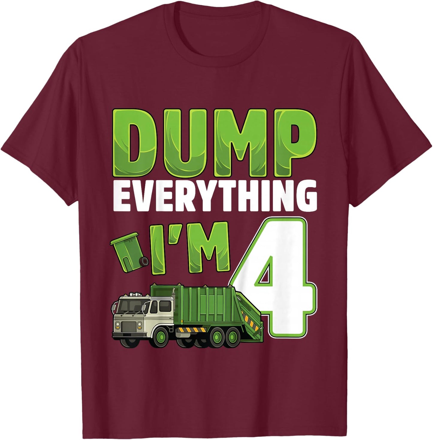 Kids Recycling Trash 4 Year Old Garbage Truck 4th Birthday Boy T-Shirt - T-Shirt | Maroon