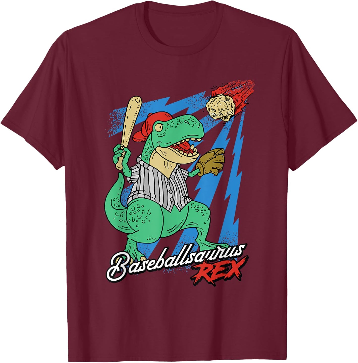 Baseballsaurus T-Rex Dinosaur Baseball Player Dino Sports T-Shirt - T-Shirt | Maroon