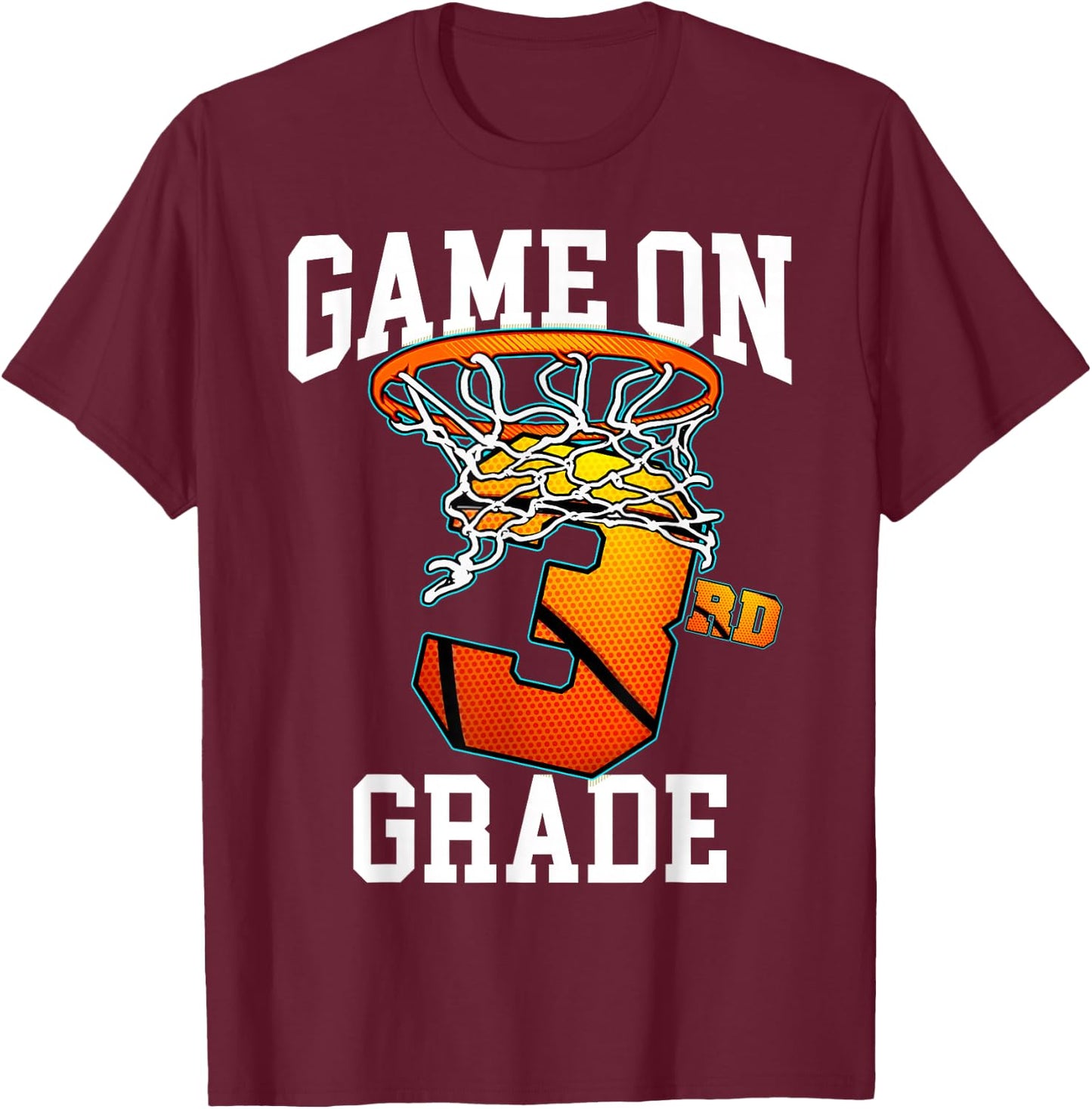 Game On 3rd Grade Basketball Back to School Student Boys Kid T-Shirt - T-Shirt | Maroon