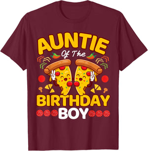 Auntie Of The Boy Birthday Pizza Lover Party Kawaii Foodie T-Shirt - T-Shirt | Maroon