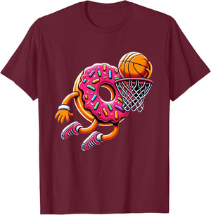 Funny Donut Dunking Basketball Food Champ Sports Donut T-Shirt - T-Shirt | Maroon