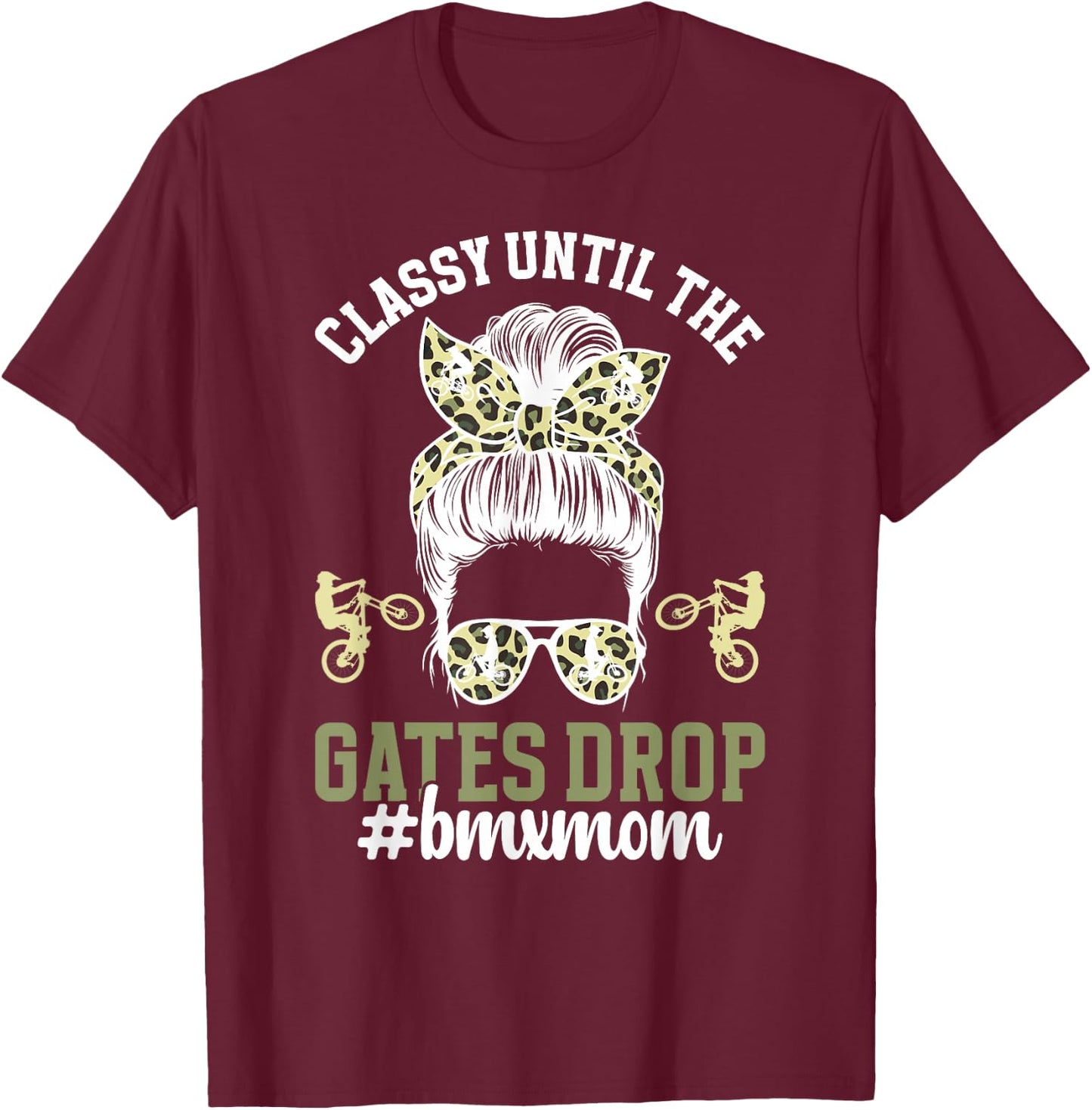 Funny BMX Mom On Mother's Day Women's Black Cotton Polyester BMX Mom , Small, , Short Sleeve T-Shirt - T-Shirt | Maroon