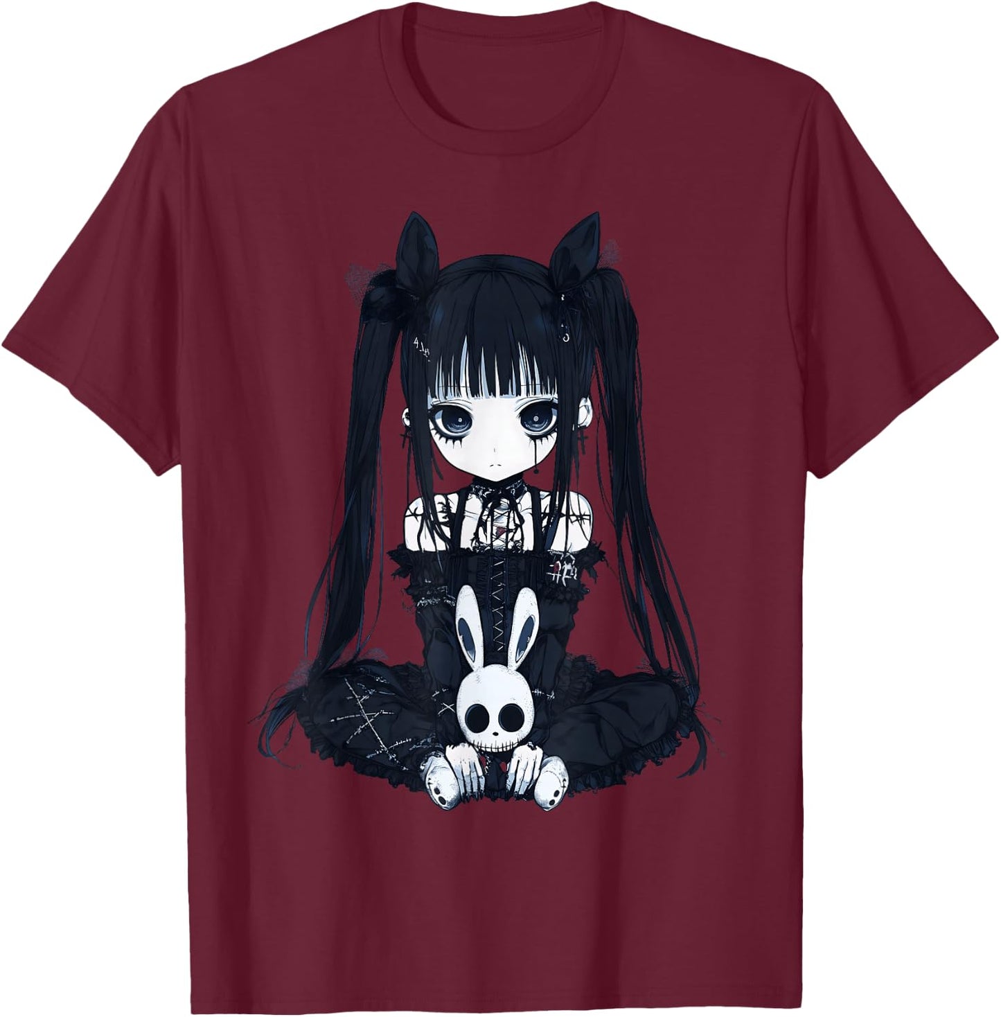 Anime Girl Goth Bunny Grunge Gothic Cute E-Girl Outfit T-Shirt - T-Shirt | Maroon