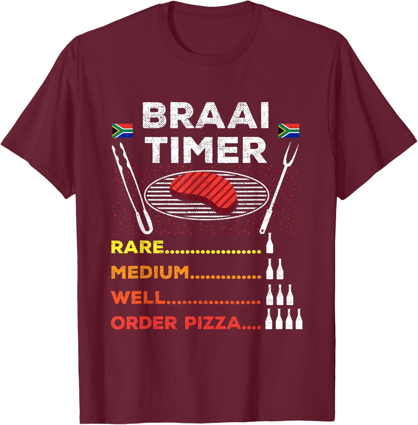 Braai Timer African BBQ Funny Family South Africa Flag T-Shirt - T-Shirt | Maroon