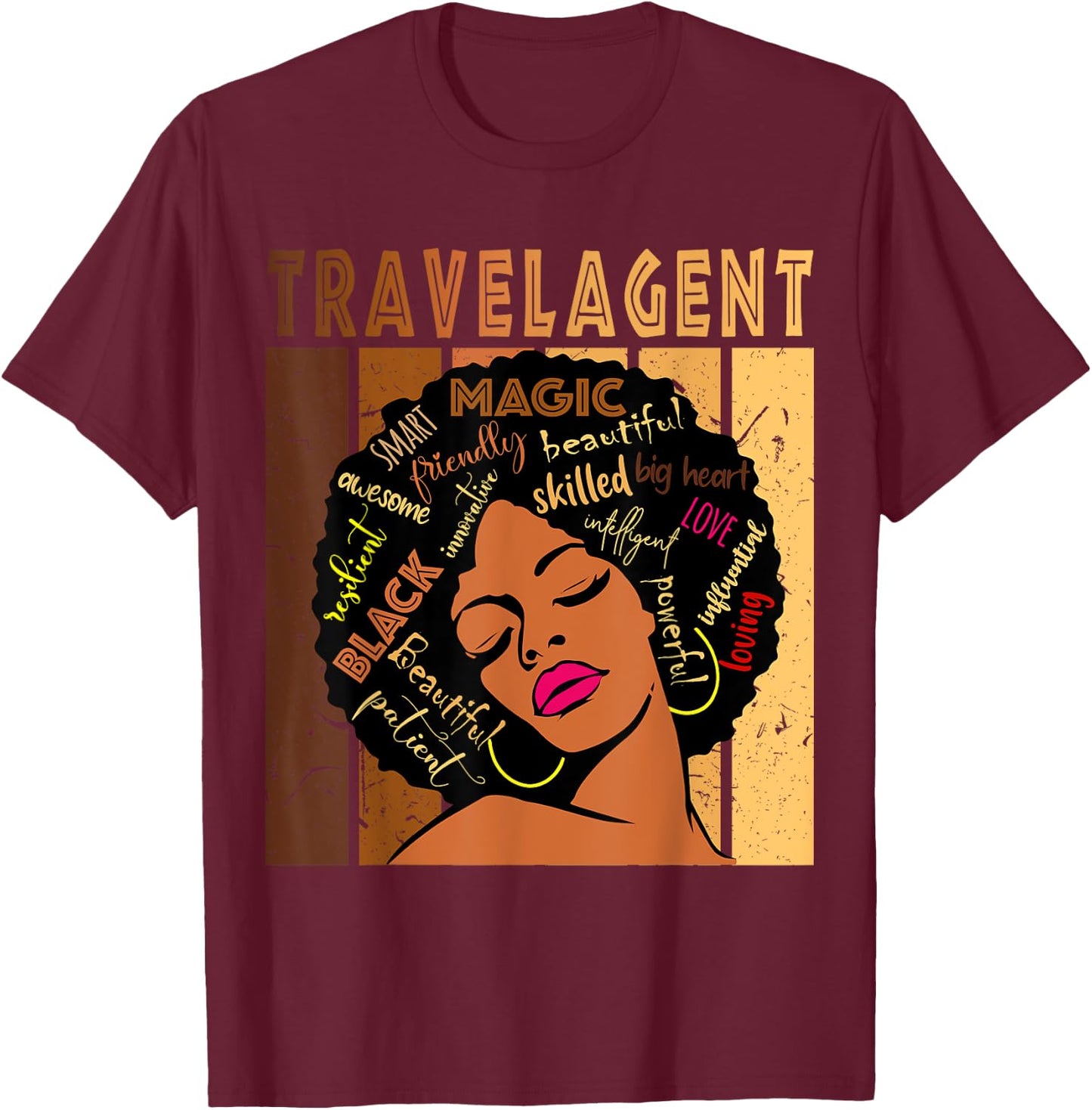 Black Travel Agent Strong Afro African American Women T-Shirt - T-Shirt | Maroon