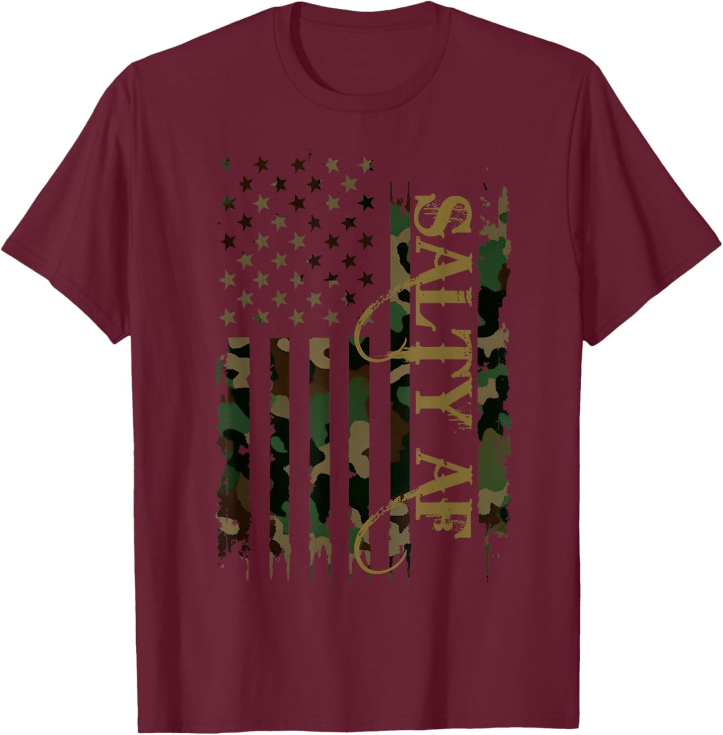 Salty AF United States Distressed Camo w US Flag T-Shirt - T-Shirt | Maroon