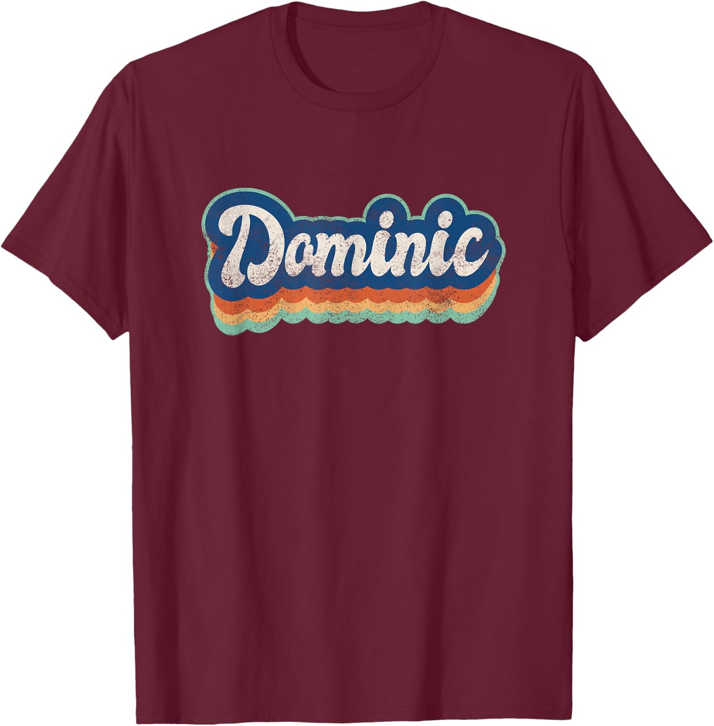 Dominic First Name Boy Vintage Style 70s 80s Personalized T-Shirt - T-Shirt | Maroon